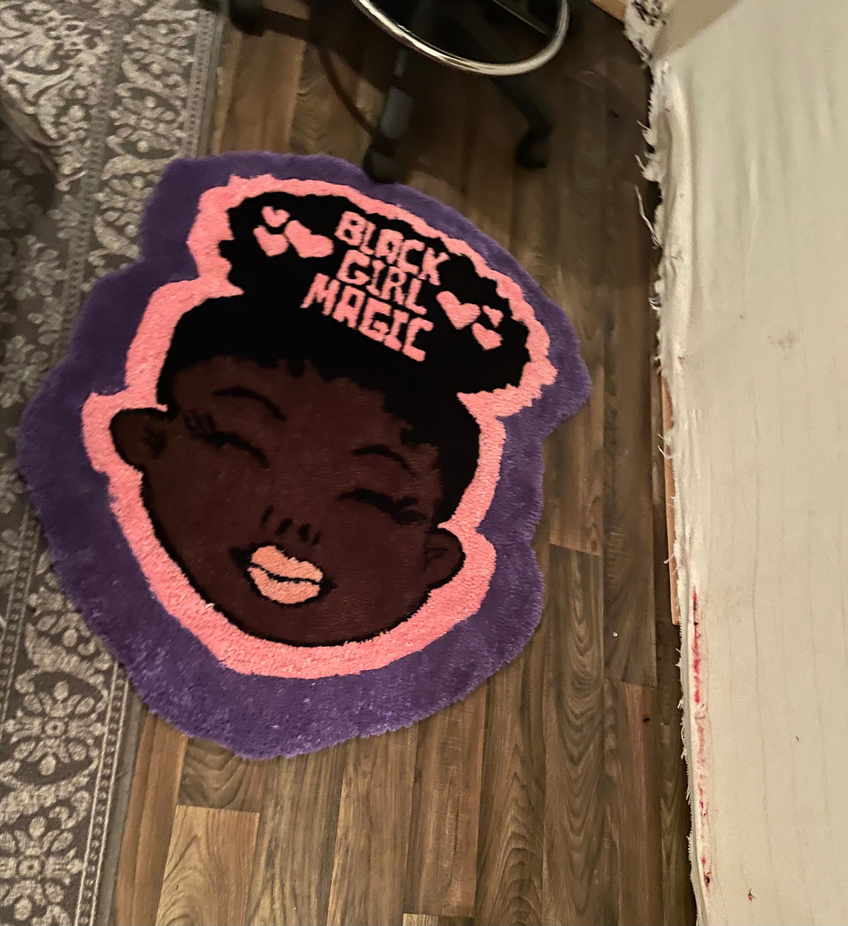 African American Black Women Rug,Black Girls Round Soft Floor Mat,Modern  Black Girl Magic Carpet Living Room Bedroom Decor Area Rugs 40 inch