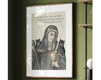 Heilige Gertrude Von Nivelles Wandkunst Schutzpatronin der Katzen | St. Geretrudis | Katzenliebhaber Geschenk | Schütze meine Katze | Katze Wand Kunst | Tierschutz