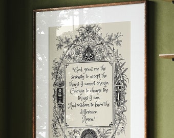Serenity Prayer Wall Art Addiction Recovery Gift, Alcoholics AnonymousInspo, Soberversary, Sobriety Recognition Gift, 1 Year Sober Print
