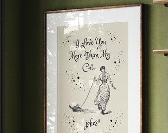 Printable Wall Art for Cat Lover Gift, Cute Cat Print Vintage Black & Beige Cat Decor, Feminine Digital Download Cat Mom Printable Funny Cat
