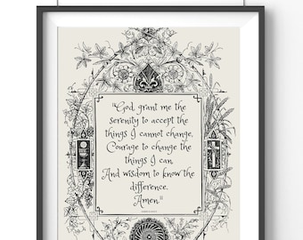 Serenity Prayer Wall Art Digital Download, Recovery Gift, Alcoholics Anonymous, Addiction Recovery, Sober Anniversary, Sobriety Inspiration