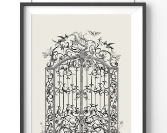 Heavens Gate Wall Art Digital Download Black and White, Angel Printable Home Decor, Heavenly Vintage Bedroom Printable Art Religious Gift