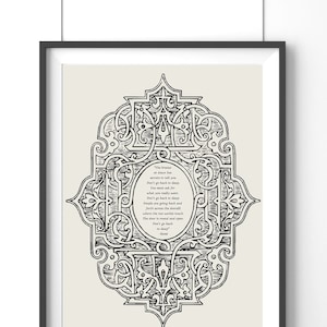 Rumi Wall Art Poetry Quote Impressão digital, presentes de livro, poema de Rumi, arte de amante de coruja, impressão bege preto, poesia mística, arte da lei da atração