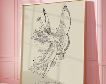 Vintage Fairy Print, Boho Baby Decor, Original Digital Download, Flower Fairies Wall Art Decor, Neutral Color, Fairies Gift Printable Art