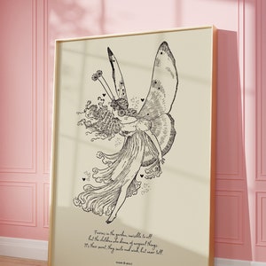 Vintage Fairy Print, Boho Baby Decor, Original Digital Download, Flower Fairies Wall Art Decor, Neutral Color, Fairies Gift Printable Art