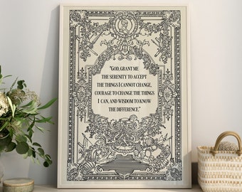 Serenity Prayer, Sobriety Print, Sober Gift, Addiction Recovery Gift, Alcoholics Anonymous, Soberversary,  1 Year Sober Recognition Gift, AA