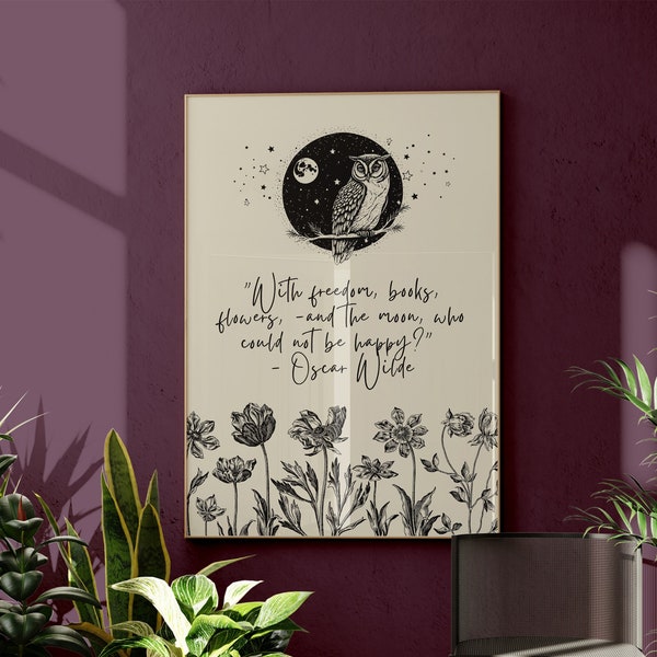 Bookish Wall Art Decor, Oscar Wilde Reading Quotes, Print Writers Gift, Whimsical Owl Gift, Digital Print, Bookish Poster, Book Lover Gift,