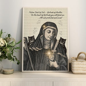 Saint Gertrude Of Nivelles Wall Art, Patron Saint of Cats, St Geretrudis, Cat Lover Gift, Protect My Cat Wall Art, Pet Protection Saints