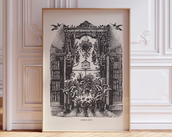 Vintage Garten Wandkunst, Bücherwurm Digital, Pflanzenliebhaber Dekor, Neutral Beige Ästhetik, viktorianisches Housewarming Geschenk, Cottagecore Druck