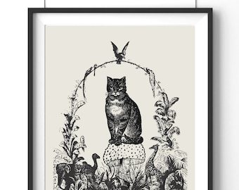 Cat Prints, Cat Gift, Vintage Cute Cat Nursery Art, Funny Cat Digital Print, Cat Poster, Cat Lover Gift, Kitty Print, Vintage Jungel Animals
