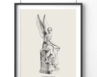 Dark Angel Wall Art, Guardian Angel Digital Print Black and White Archangel Instant Download Neutral Color Spiritual Wall Art Protection