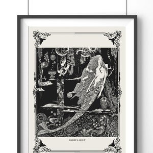 Mermaid Printable Black and White Art | Neutral Wall Art Kids| Bathroom Wall Art| Mermaid Wall Art |Dark Vintage Art |Kids Colouring Page
