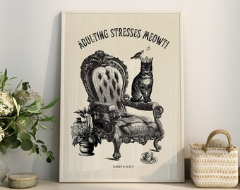 Cat Lover Gift Wall Art Cute Vintage Poster Funny Cat Mom Quote Printable, Altered Art Digital Download Black Kitty Gift Cat Mama Decor