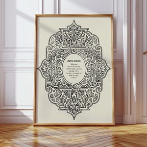 May include: Black and white printable art print featuring an intricate design with a quote by Marcus Aurelius. The quote reads "Who is wise? He who learns from everyone."