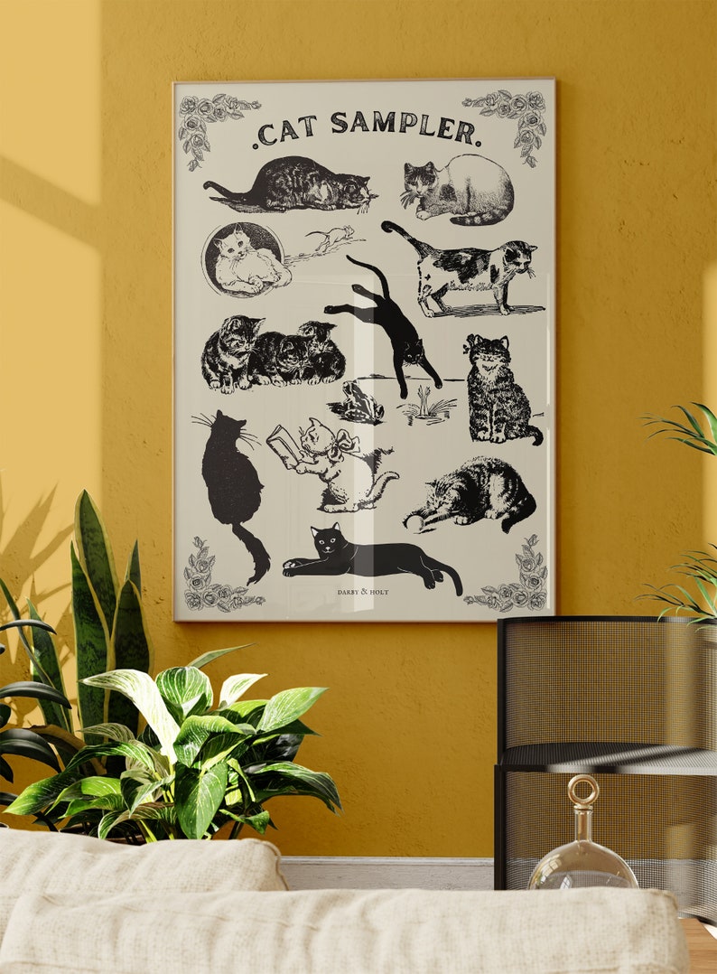 Cat Mom Gifts, Cat Lover Poster, Funny Digital Download, Cat Lady Printable, Kittens Print, Cat Mama Gift Cute Vintage Kitty Poster image 3
