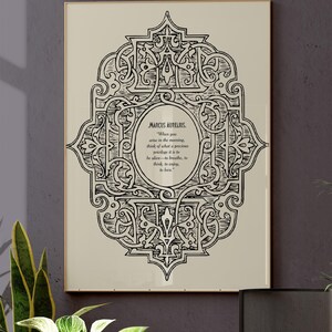 May include: A black and white printable art print with a decorative border and a quote by Marcus Aurelius: "When you arise in the morning, think of what a precious privilege it is to be alive - to breathe, to think, to enjoy, to love."
