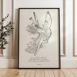 Vintage Fairy Print Digital Download, Bookish Art, Original Fairies Verse, Nursery Decor Girls Print Neutral Color, Boho Baby Art Printable
