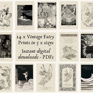Vintage Fairies Wall Art Bundle Set x 14 Prints, Digital Download, Ida Outhwaite Fairy Illustrations, Whimsical Wall Art Decor, Unique Art