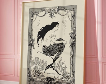 Mermaid Wall Art Digital Mermaid Decor Neutral Printable Bathroom Wall Decor, Neutral Color Art Mermaid, Coastal Decor, Kids Room Wall Art