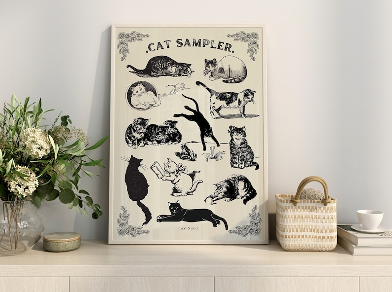 Cat Mom Gifts, Cat Lover Poster, Funny Digital Download, Cat Lady Printable, Kittens Print, Cat Mama Gift Cute Vintage Kitty Poster image 1