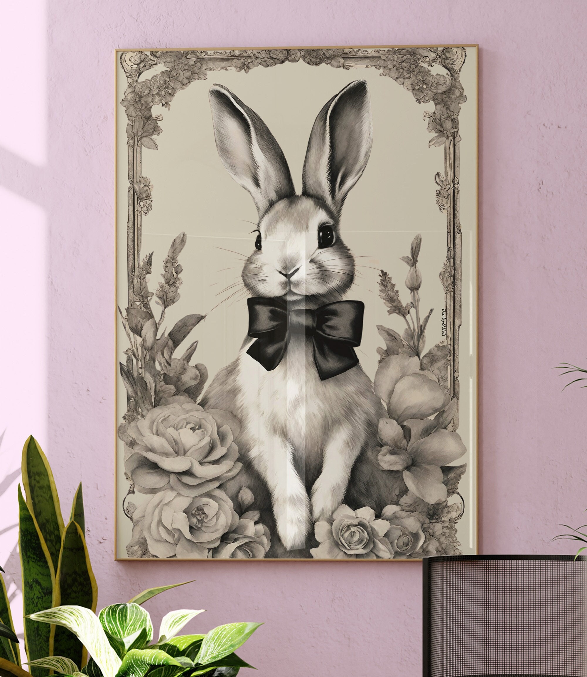 Easter Bunny Printable, Coquette Bow Aesthetic Decor, Cute Rabbit ...