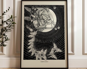 Fairy Wall Art Printable Black Beige Aesthetic, Nursery Wall Art Decor, Vintage Fairy Print, Girls Room Neutral Art Print Sweet Gift for Her