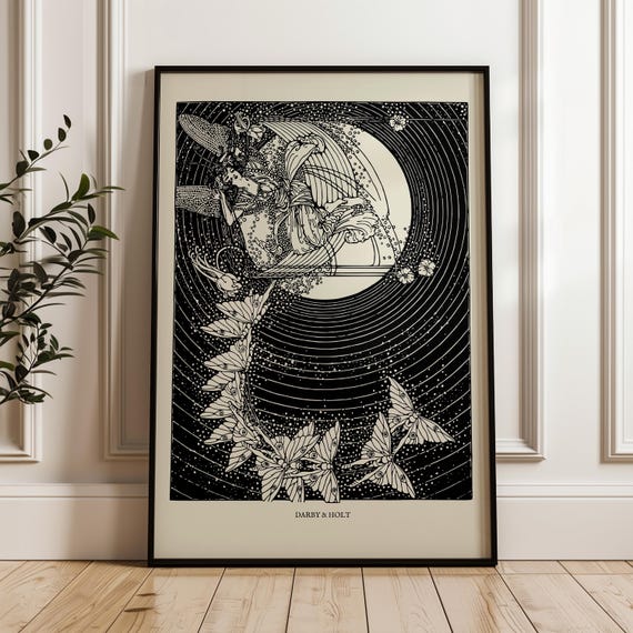 Fairy Wall Art Printable Black Beige Aesthetic, Nursery Wall Art Decor, Vintage Fairy Print, Girls Room Neutral Art Print Sweet Gift for Her