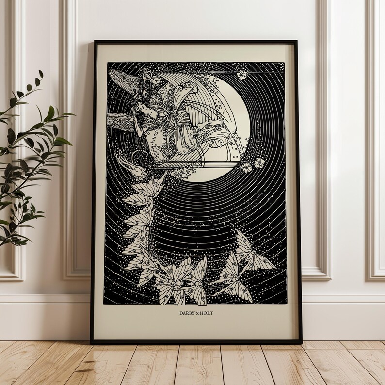 May include: Black and white illustration of a winged figure flying through a ring of stars and butterflies. The text "DARBY & HOLT" is at the bottom of the image.