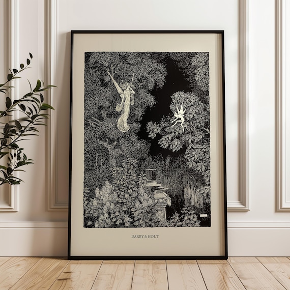 Vintage Fairy Wall Art Black Beige Digital Download, Flower Fairy Print, Nursery Decor Girls Printable Neutral Color, Boho Nursery Decor Art