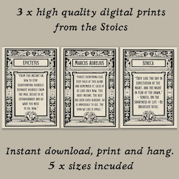 Marcus Aurelius Quote, Stoicism Wall Art, Set of 3 Stoics Print,  Epictetus Print, Seneca Wall Art, Motivational Posters, Philosophy Gift