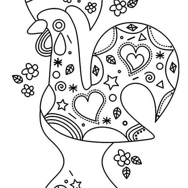 Vibrant Tales: Galo de Barcelos Coloring Page - Printable Art Galo de Barcelos Coloring page Portuguese rooster colouring page
