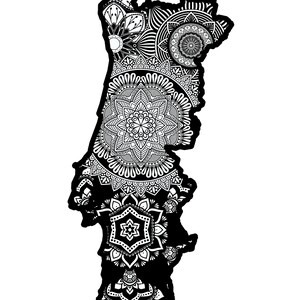 Portugal Kaart Mandala Kleurplaat, Png, Download en Print, T-shirts, Frame it