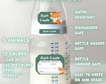 Waterproof Baby Bottle Labels – Woodland Animals, Write-On/Erasable/Smudge-proof Daycare Labels (Mini Set)