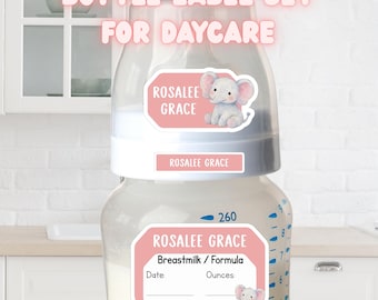 Waterproof Baby Bottle Label Set for Daycare – Elephant Design, Write-On/Erasable/Smudge-proof