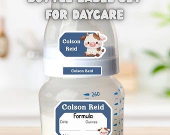 Waterproof Baby Bottle Label Set for Daycare - Farm Animals, Write-On/Erasable/Smudge-proof