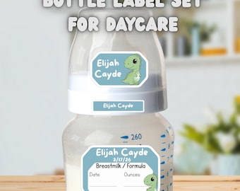 Waterproof Baby Bottle Label Set for Daycare – Colorful Dinosaurs, Write-On/Erasable/Smudge-proof