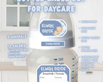 Waterproof Baby Bottle Label Set for Daycare – Sleepy Bears, Write-On/Erasable/Smudge-proof