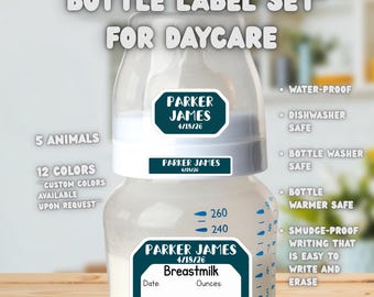 Waterproof Baby Bottle Label Set for Daycare – Basic Design, Write-On/Erasable/Smudge-proof
