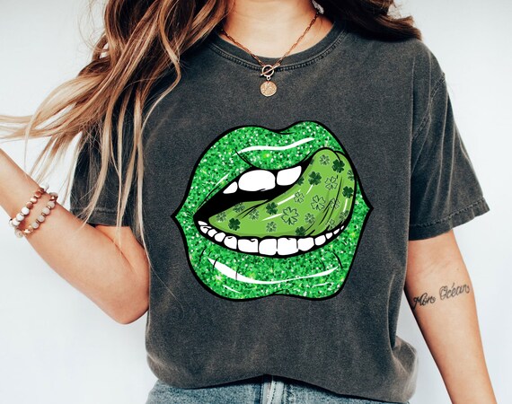 Comfort Color Shamrock Lips Shirt, St. Patrick’s Day Shirt, Cute St Patricks Day Tee, Lips Tongue Shirt, Cute Patrick’s Day Gift, Lips Tee