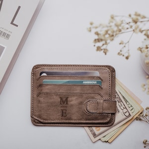 Billetera personalizada para hombre, billetera con tarjetero, tarjetero de visita, tarjetero de cuero, billetera personalizada, billetera minimalista delgada, regalo para papá