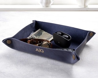 Men's Dresser Organizer, Monogrammed Leather Tray, Custom Catch All Tray, Valet Tray, Leather Coin Tray, Father's Day Gift, Gift for Him