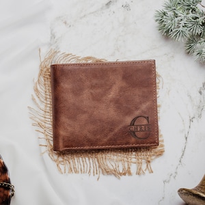 Cartera de cuero para hombre, regalo para padrinos de boda, cartera personalizada para hombre, regalo para novio, cartera triple para hombre, regalo para papá, cartera de cuero hecha a mano.