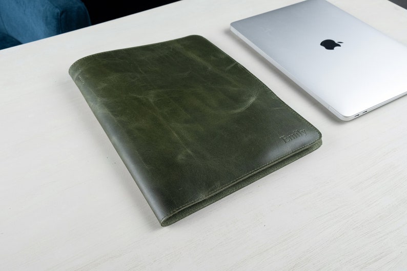Leather Padfolio with Business Card Holder, Letter Size Organizer Folders, Custom Leather Portfolio, Corporate Gift, A4 Holder, Document Bag Green