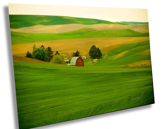 Featured listing image: Palouse Wall Art Photo No. 60 Red Barn Wall Art Home Decor Palouse Panoramic Photo Rustic Country Barn Palouse Prints