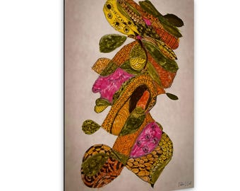 Figurative woman hand drawn Wall Art Print, Abstract, Lady in Color