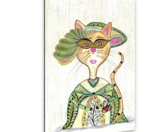 Cat Illustrations,Quirky Cats,Animal World Decor,Cat Lover Gift,Sage