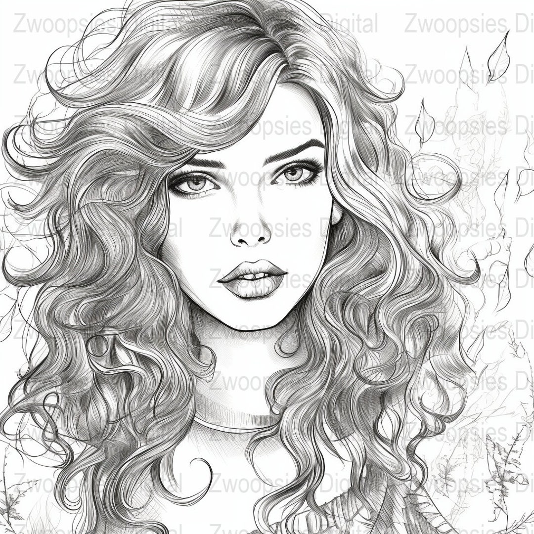 Beautiful Woman Coloring Page Printable Digital Download Etsy