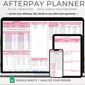 Afterpay Planner, Plus, Pink, Afterpay Digital, Bill Planner Spreadsheet, Installment Planner, Part Payment, BNPL, Buy Now Pay Later, Zip