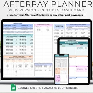 Afterpay Planner, Plus, Pastel, Afterpay Digital, Bill Planner Spreadsheet, Installment Planner, Part Payment, BNPL, Buy Now Pay Later, Zip