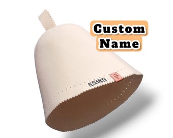 Bonnet de sauna de luxe en laine mérinos - Bonnet en feutre monobloc de 3 mm d'épaisseur, nom personnalisé, protection thermique unisexe pour spa, hammam et banya